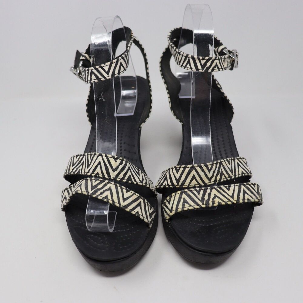 Crocs Women’s Size 10 15313 Leigh Zebra Ankle Strap Wedge Strappy Sandals - Picture 2 of 5